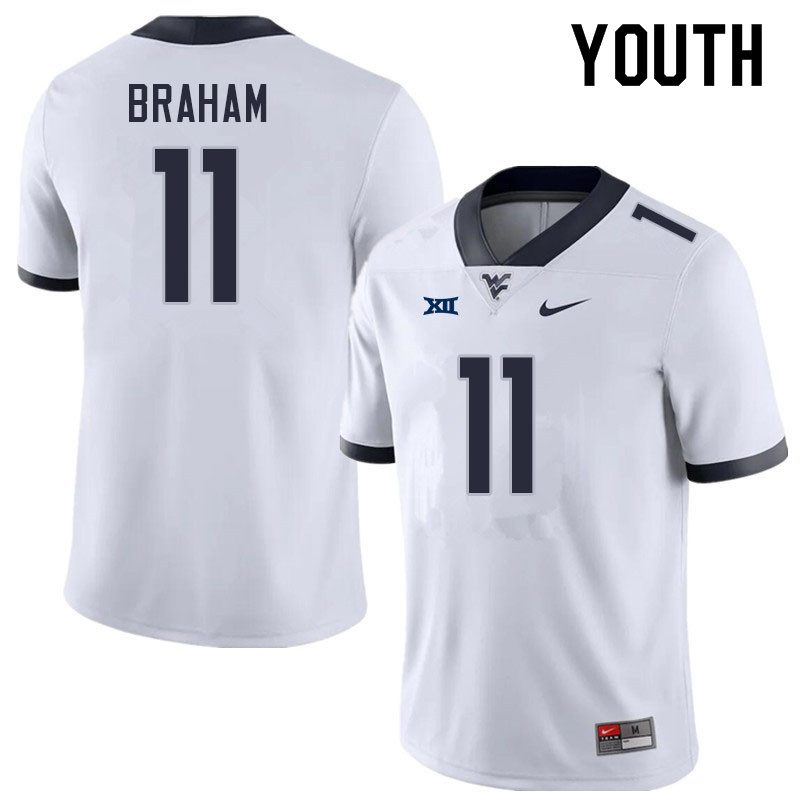 Youth #11 Cortez Braham West Virginia Mountaineers College Football Jerseys Sale-White - Click Image to Close